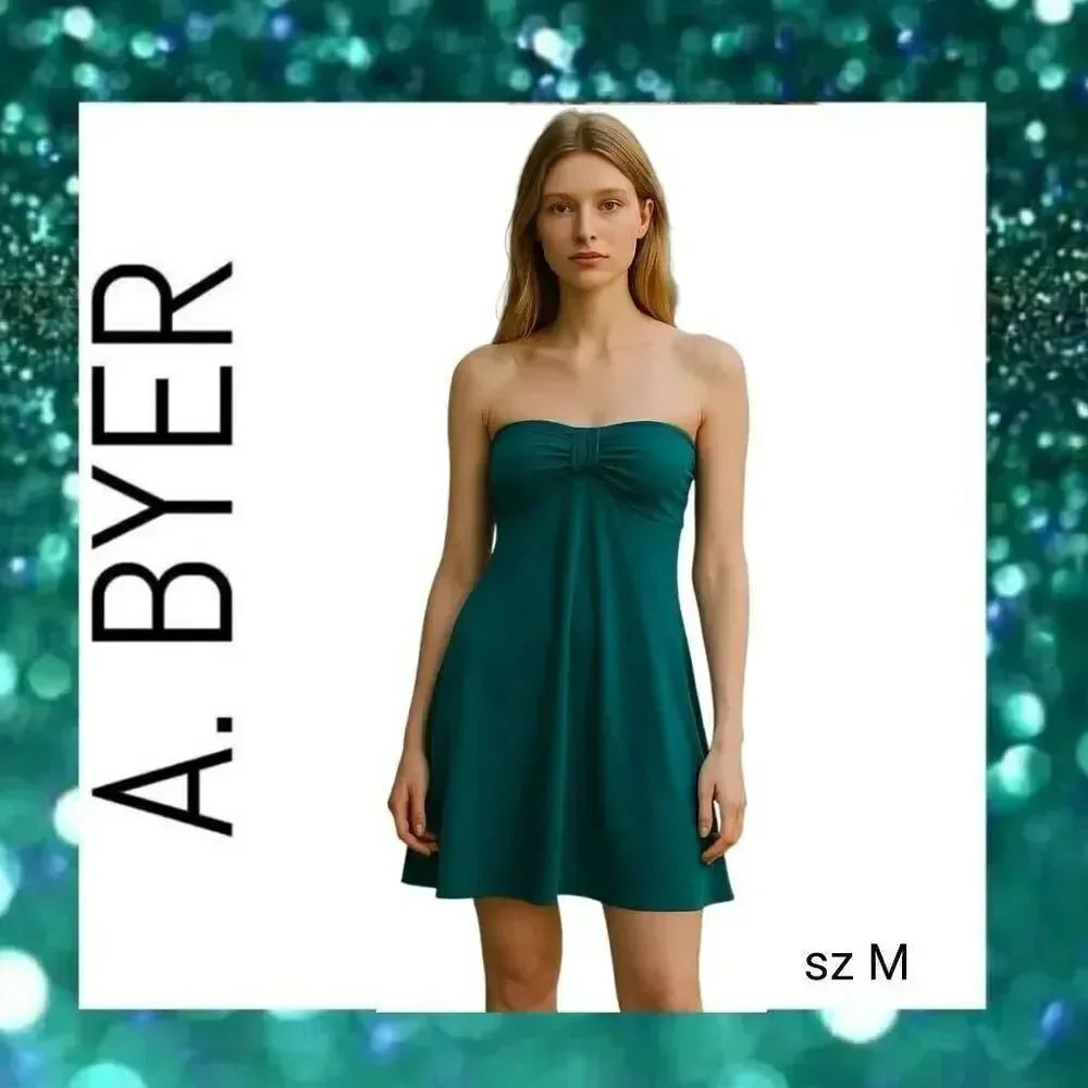 Teal Blue Green Strapless Babydoll Waist Balloon Hem Cocktail Evening Dress
